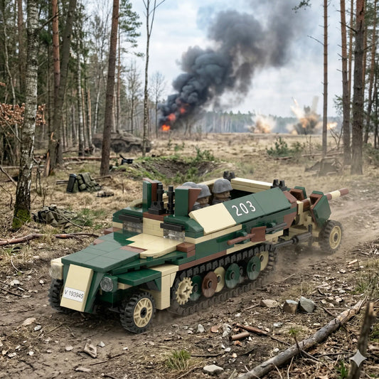 Half-track Armored Vehicle Building Blocks WW2 Germany Military Model Bricks Toy Camouflage Model