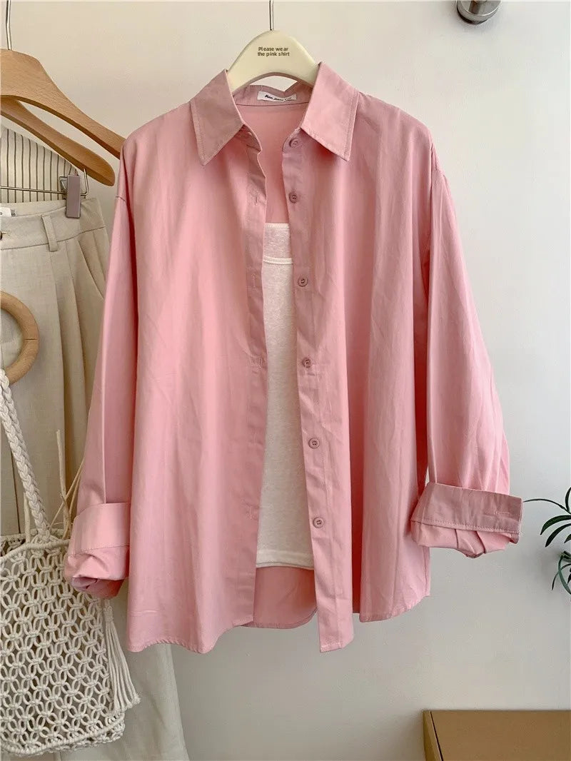 Spring Autumn Design Sensual Casual Versatile Slimming Outerwear Shirt Loose Fit Long Sleeve Polyester Flip Collar Women's Shirt