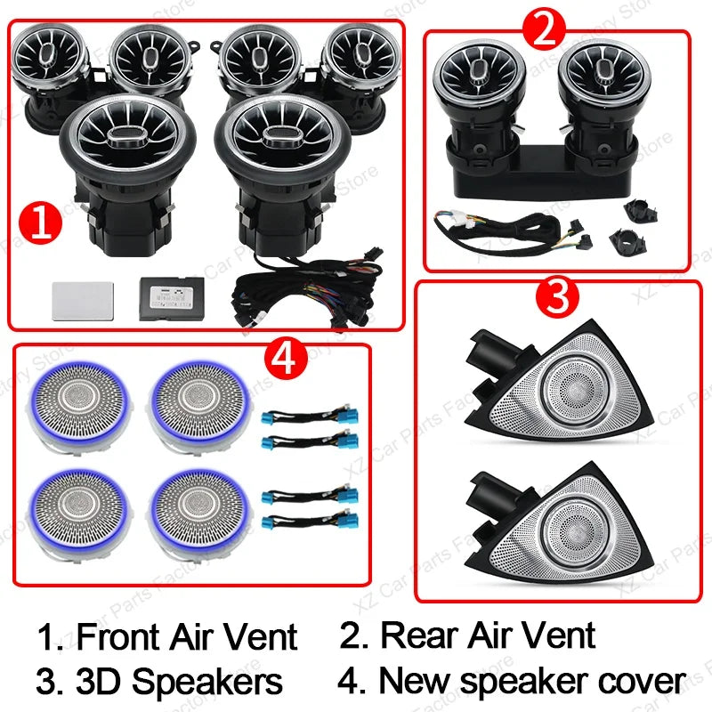 For Mercedes Benz E-Class W213 2016-2021 Led 64 Colors Air Vents AMG E43 E53 3D Rotating Tweeter Speaker Interior Ambient Light