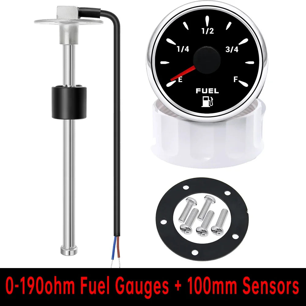 52mm Marine Boat Fuel Level Gauge 7-color backlight Digital pointer Fuel Gauge+100-500mm Fuel level sensor Digital car gauge
