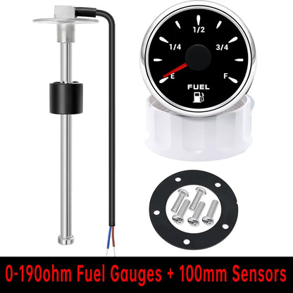 52mm Marine Boat Fuel Level Gauge 7-color backlight Digital pointer Fuel Gauge+100-500mm Fuel level sensor Digital car gauge