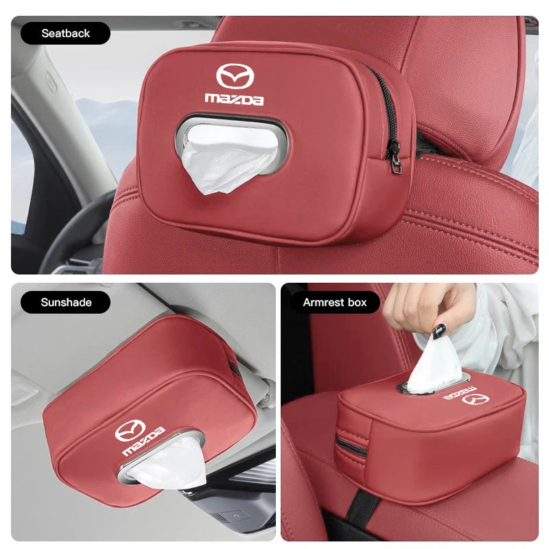 Leather Car Tissue Box Holder Back Seat Multi Storage Bag For Mazda 3 CX5 CX30 MX5 CX3 CX9 CX7 MX3 MX6 CX50 CX60 CX70 CX80 CX90