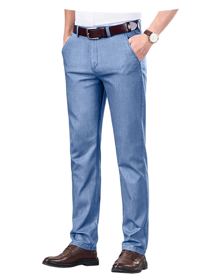 Men's Jeans Straight Leg Denim Pants High Waist Loose Fit Suit Trousers Business Office Formal Casual Men's Dress Pants Summer