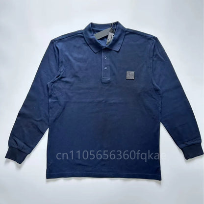Top Compass Patch Long Sleeved Polo Shirt Spring Autumn All Cotton Casual Men's Luxury Golf Long Sleeved T-shirt Top Asian S-3XL