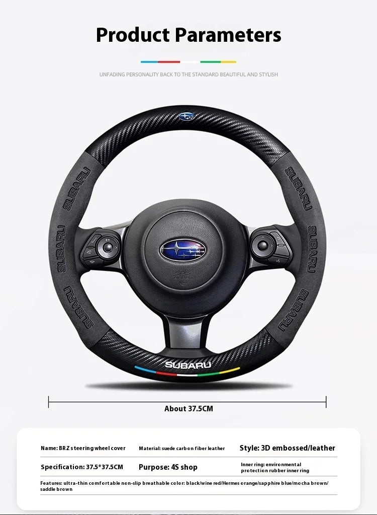 For Subaru STI Brz Wrx Xv Ascent Forester Outback Impreza Legacy Car Suede Carbon fiber Anti-slip Ventilate Steering Wheel Cover