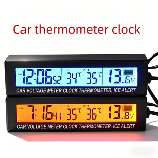 Monitor 12V/24V LED Backlight with Cigarette Socket Digital LCD Clock Car Voltmeter Thermometer Battery Voltage Temprerature