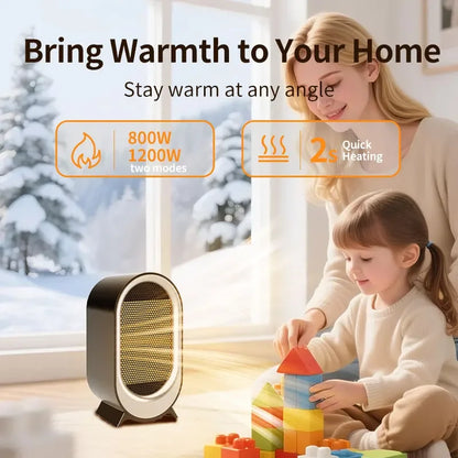 1200W Portable Electric Heater Mini Desktop Fan Heater Smart Hot Air Blower for Home Bedroom Office Winter Warmer
