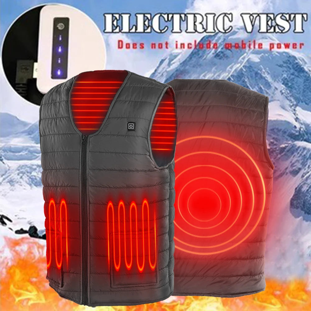 Men Autumn winter Smart heating Cotton Vest 9 area Heated V neck vest Women Outdoor Flexible Thermal Winter Warm Jacket M-7XL