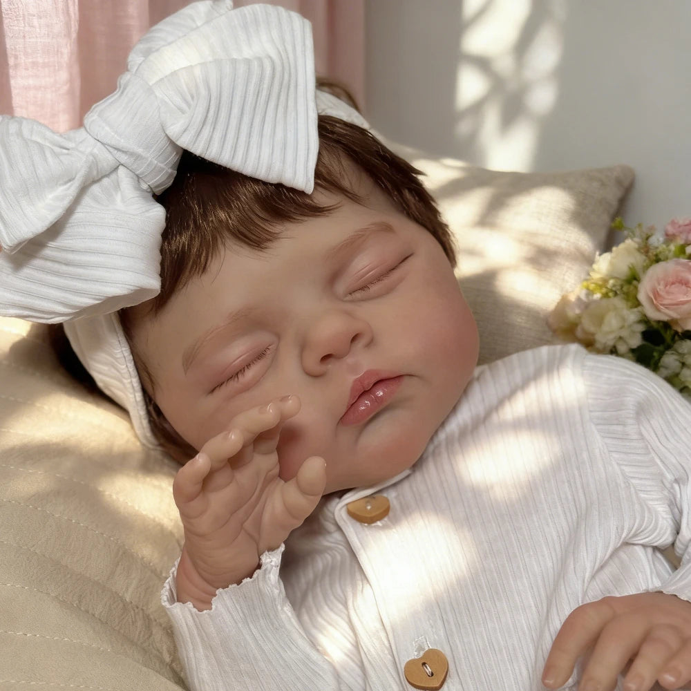 BZDOLL 48cm 19in Asleep Reborn Doll, 3D Veined Skin, Cloth Body, Lifelike Handmade Collectible Birthday Gift