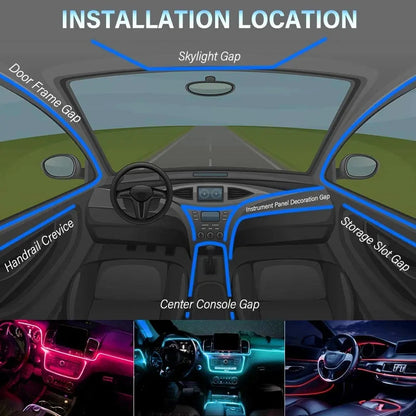 Car Interior Ambient LED Light Strip 2/3/4/5M RGB  Invisible USB Fiber Optic Atmosphere Lamp Support APP Control