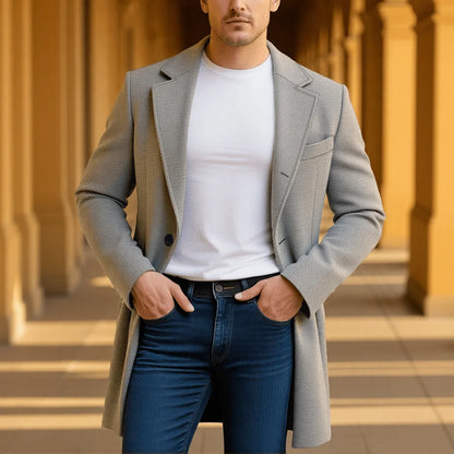 Men's  Woolen Overcoat, Thickened Winter Warm Trench Style - Stand Collar Streetwear Casual