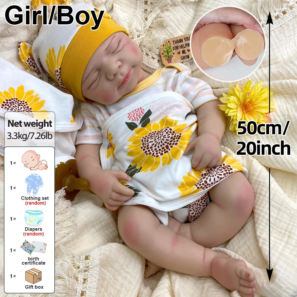 20Inch Open Mouth Pascale Full Soft Body Silicone Reborn Baby Lifelike Skin Veins Doll Anatomically Correct for Gift