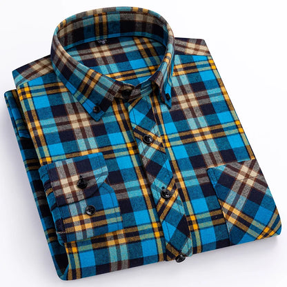 Plus Size 8XL 100% Cotton Sanding Long-Sleeve Shirts for Men Slim Fit Casual Plain Shirt Soft Palid Tops Designer Elegant Clothe