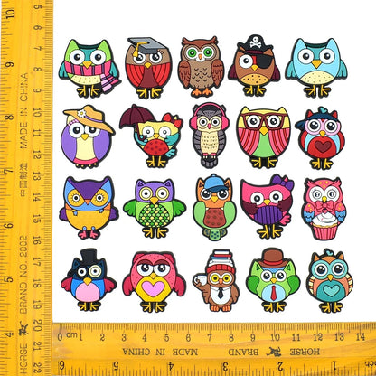 25-100pcs Animal Owl Shoe Charms PVC DIY Shoes Decoration Sandal Accessories Buckle for Kids Woman Party Gifts