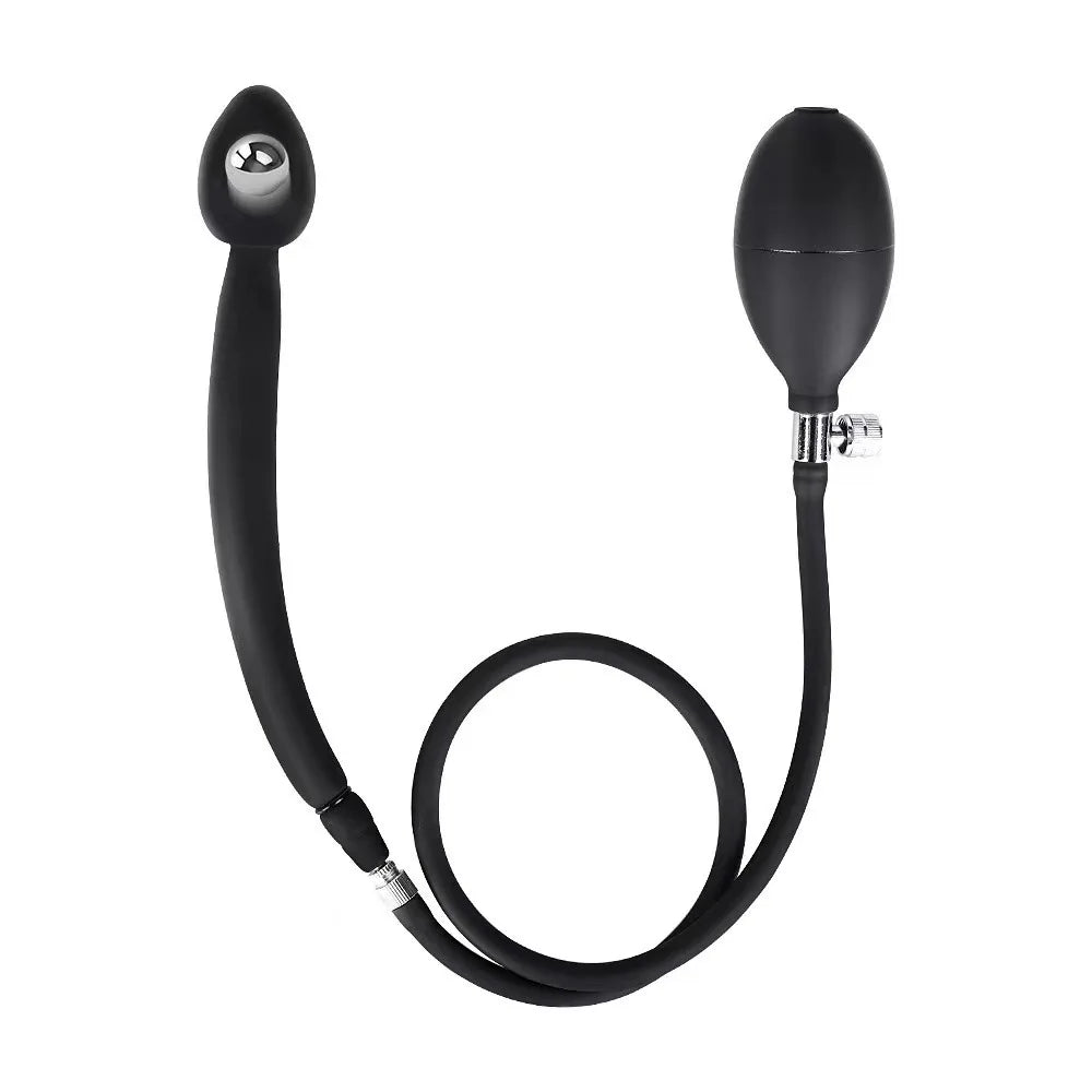 Silicone Magnetic Inflatable Butt Plug with Pump - Black Expandable Anal Stretcher, Prostate Massager Sex Toy for Men Women