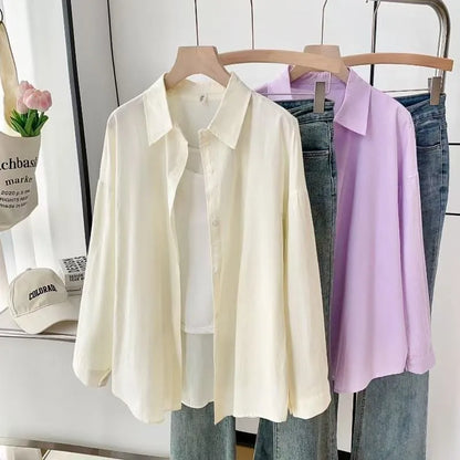 Dopamine Hong Kong Style Retro Korean Collar Long Sleeve Shirt Fashionable Versatile Lazy Slimming Commute Top Women's Shirt