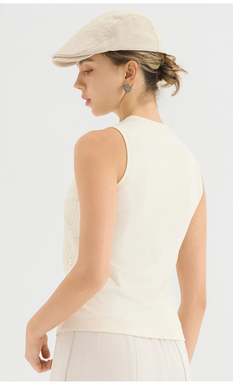 KX7613768 Luxury Chic Glitter Blouse Women's Viscose Elastane Sequin Tank Top Polyester Lining Fitted Vest