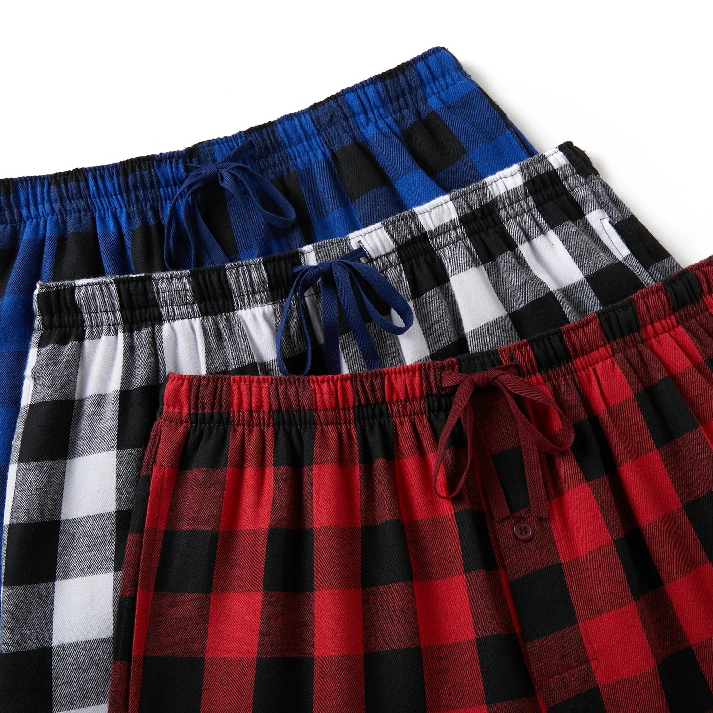 3pcs Men's Flannel Pajama Bottoms Autumn/Winter Fashion Plaid Sleeping Pants Elastic Lace Up Home Casual PJ Pants with Pockets