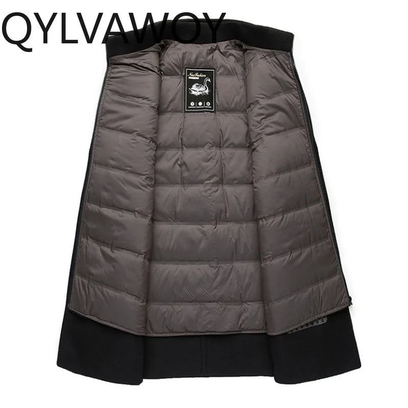 QYLVAWOY 70% Real Wool Man Jacket Winter Jackets Detachable Goose Down Liner Men's Wool and Trench Coats Business Man Clothes