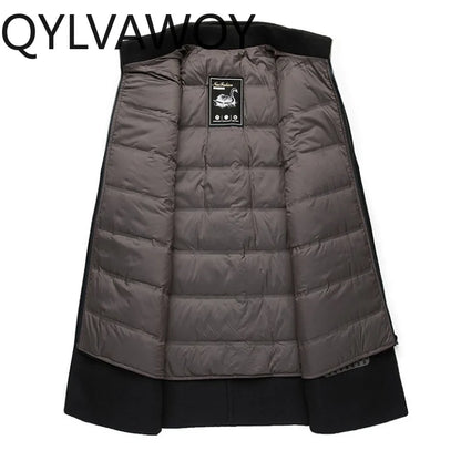 QYLVAWOY 70% Real Wool Man Jacket Winter Jackets Detachable Goose Down Liner Men's Wool and Trench Coats Business Man Clothes