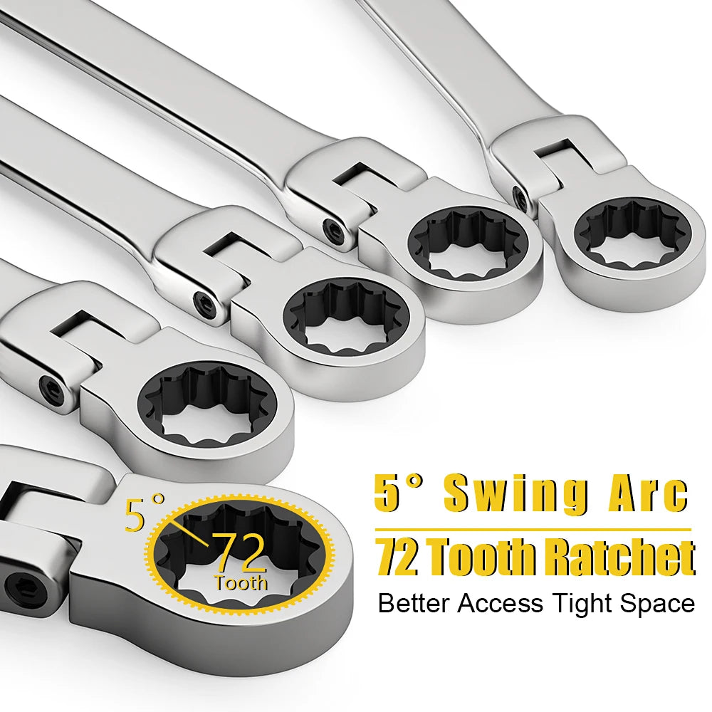 Ratchet Spanner Wrench Set Gear Ring Ratcheting Combination Wrench Kit Metric Flexible Head with Canvas Bag  Metric Flex Head