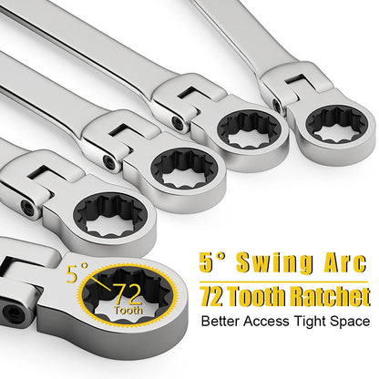 Ratchet Spanner Wrench Set Gear Ring Ratcheting Combination Wrench Kit Metric Flexible Head with Canvas Bag  Metric Flex Head