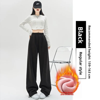 Gray Lamb Velvet Sport Pants Women's High Waist Drapey Fleece Wide Leg Casual Small Size Thickened Cotton Pants
