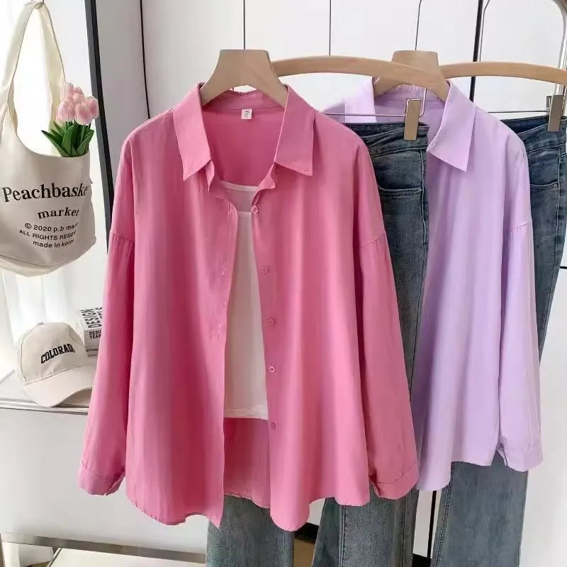 Dopamine Hong Kong Style Retro Korean Collar Long Sleeve Shirt Fashionable Versatile Lazy Slimming Commute Top Women's Shirt