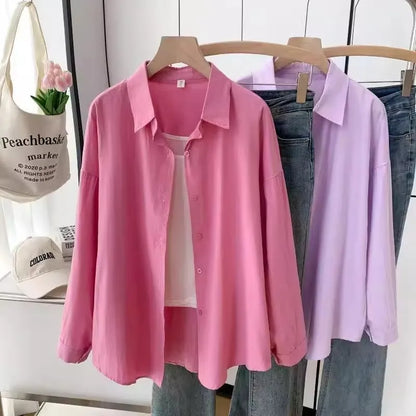 Dopamine Hong Kong Style Retro Korean Collar Long Sleeve Shirt Fashionable Versatile Lazy Slimming Commute Top Women's Shirt