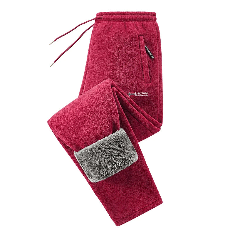 Winter Men's Sweatpants Thick Warm Fleece Joggers Sportswear Zip Pockets Casual Loose Track Pants Cozy Outdoor Lounge Pants