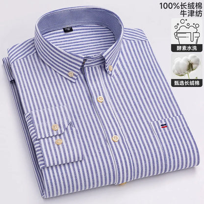 100% cotton men's long-sleeved shirt, casual plaid cotton shirt for young and middle-aged people, large size, authentic shirt