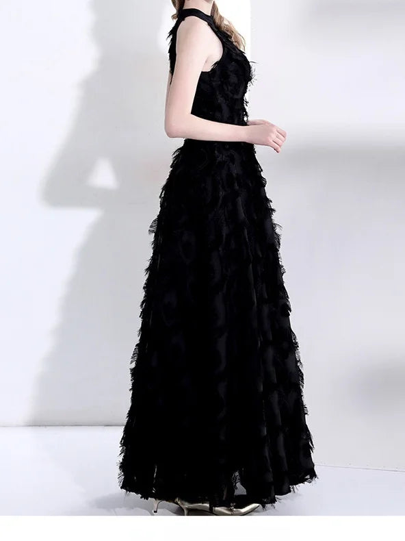Elegant White Feather Evening Dress Hanging Neckline Engagement Birthday Adult Ceremony Ultra Fairy High End Long Skirt