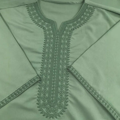 2026 Men's Moroccan Embroidered V-neck Robe Muslim Fashion Abayas with Side Pockets Arab Islamic Clothing Robe Eid Ramadan Dress
