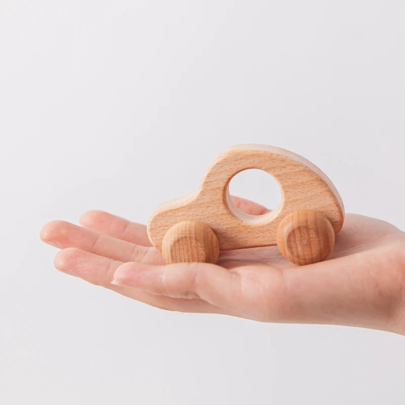 Wooden Baby Car Toys Beech Wooden Blocks Animal Dogs Cartoon Educational Montessori Toys For Children Teething Baby Teether