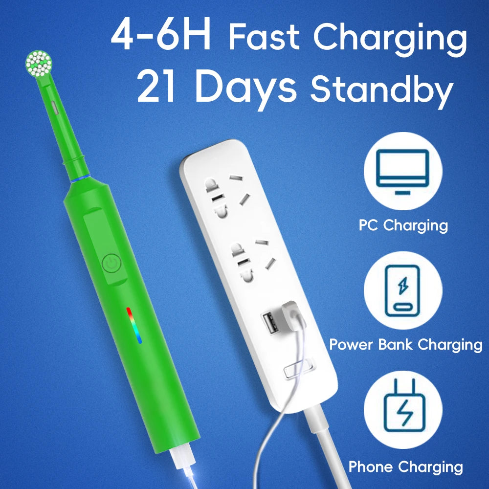 Rotation Cleaning Electric Toothbrush -3 Modes & Smart Timer, USB Charging & Brush Heads, Compatible with Oral B Toothbrush Head