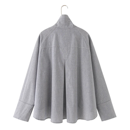 ETJ 2026 New Women's Designer Cotton High Neck Shirt Jacket Oversized Long Sleeve Minimalist Style Outerwear Top