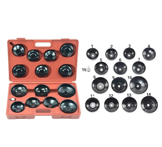 TBTOOLS 15pc Oil Filter Wrench Set Cup Type Car Van Socket Set Loosen Tighten Cup Removal Garage Tool Kit Automotive Tools TB329