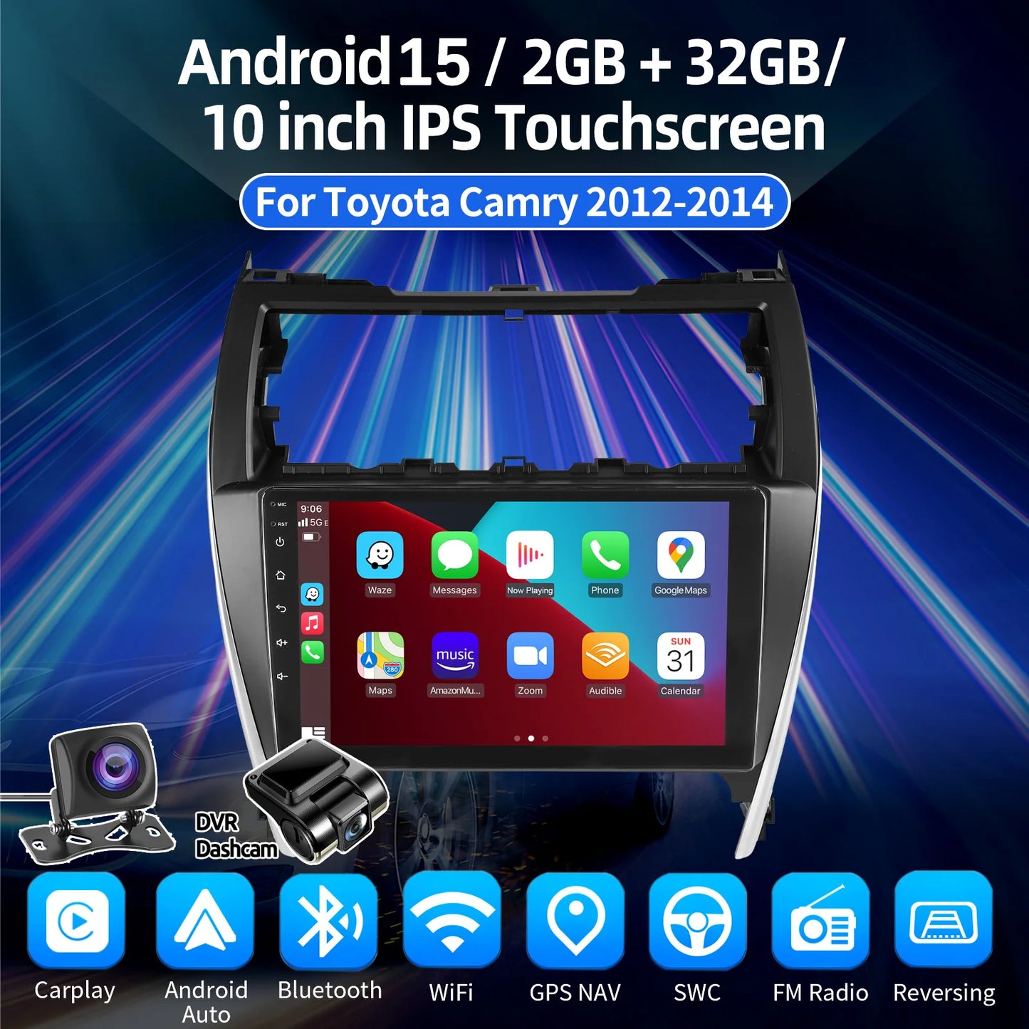 10.1" Android15 JBL For Toyota Camry 7 XV 50 55 2012 2013 2014-2015 2016 2017 Multimedia Carplay Car Player GPS Navigation Radio