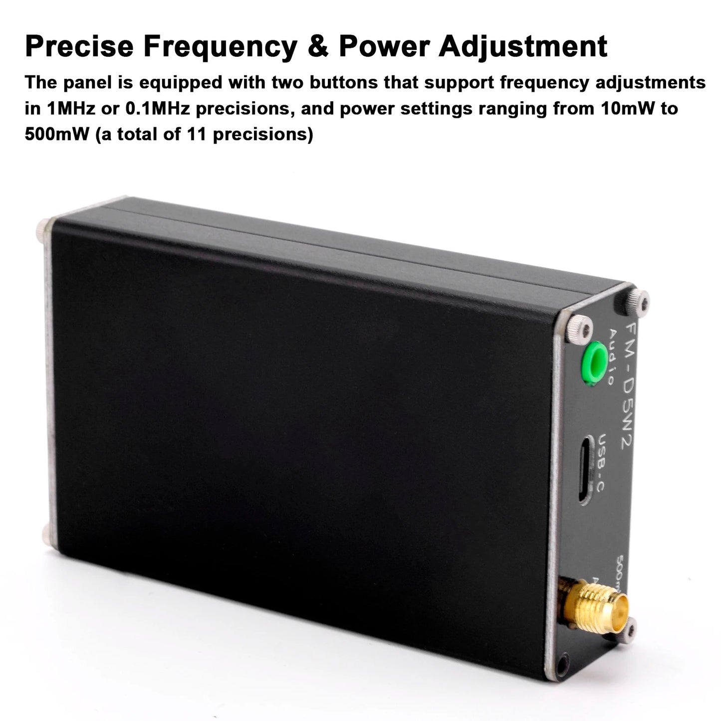 0.5W Frequency Modulation Emitter 76-108Mhz 500mW Digital Display Stereo Transmitting Device Type-C Interface 2000M Transmission