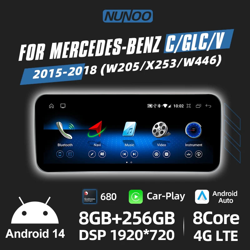 Android Auto Wireless CarPlay For Mercedes Benz C Class W205 GLC X253 V W446 Car Multimedia Navigation GPS DSP Qualcomm 680