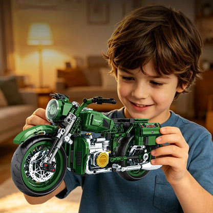 Retro Cruiser Motorcycle Building Blocks Set Classic Vintage Motorbike Model, With Stand, Birthday Christmas Gift