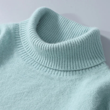 Autumn and Winter Men Loose Turtleneck 100% Mink Cashmere Sweater Men's Casual Thermal Pullover Solid Color Knit Plus-Size Top