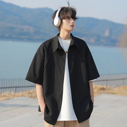 Men's Oversized Button Down Shirt Short Sleeve Loose Casual Top 2026