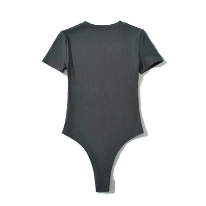 Summer Short Sleeve O-neck Knitted Bodysuits Women Stretchable Slim Basic Solid Color Tops