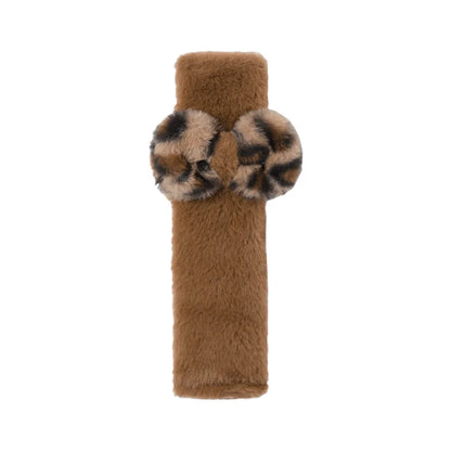 Fashion Leopard Print Car Seat Cover Soft Plush Leopard Steering Wheel Cover Winter Women Auto Interior Accessories Seat Pad