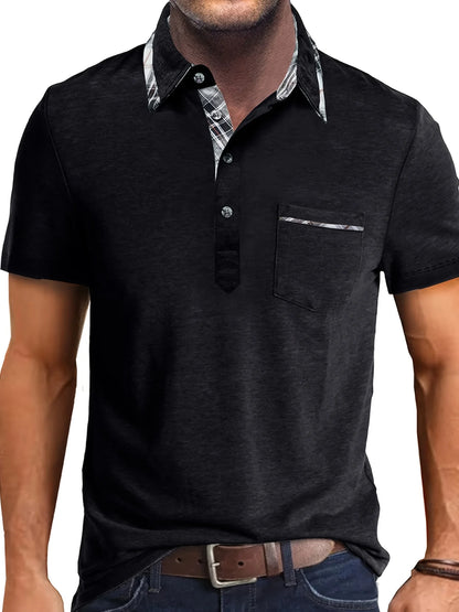1XL-6XL Summer Plus Size Men's Short-Sleeve Polo Shirt Casual Solid Color Collared Pullover Henley Shirt with Pockets