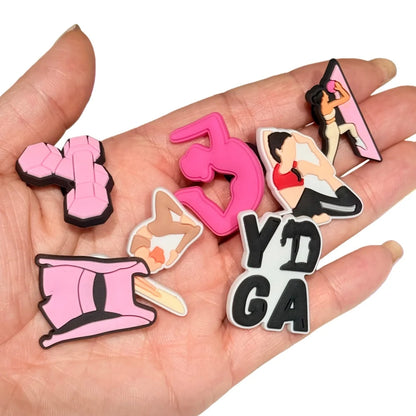26-100Pcs I Love Yoga Sports PVC Shoe Charms Yoga Postures Woman Sandals Buckle Accessories For Birthday Gifts