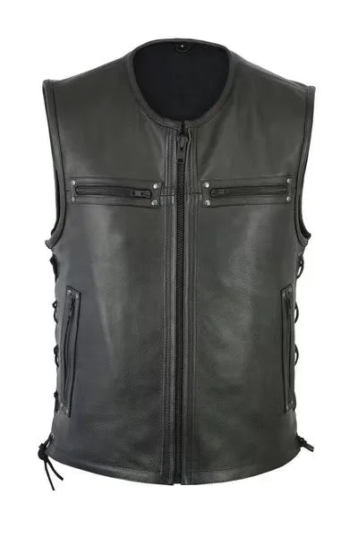 New Solid Color Vest Motorcycle Stand Collar Leather Waistcoat Biker Team Punk Style Streetwear Daily Wear Fashion Outerwear Top