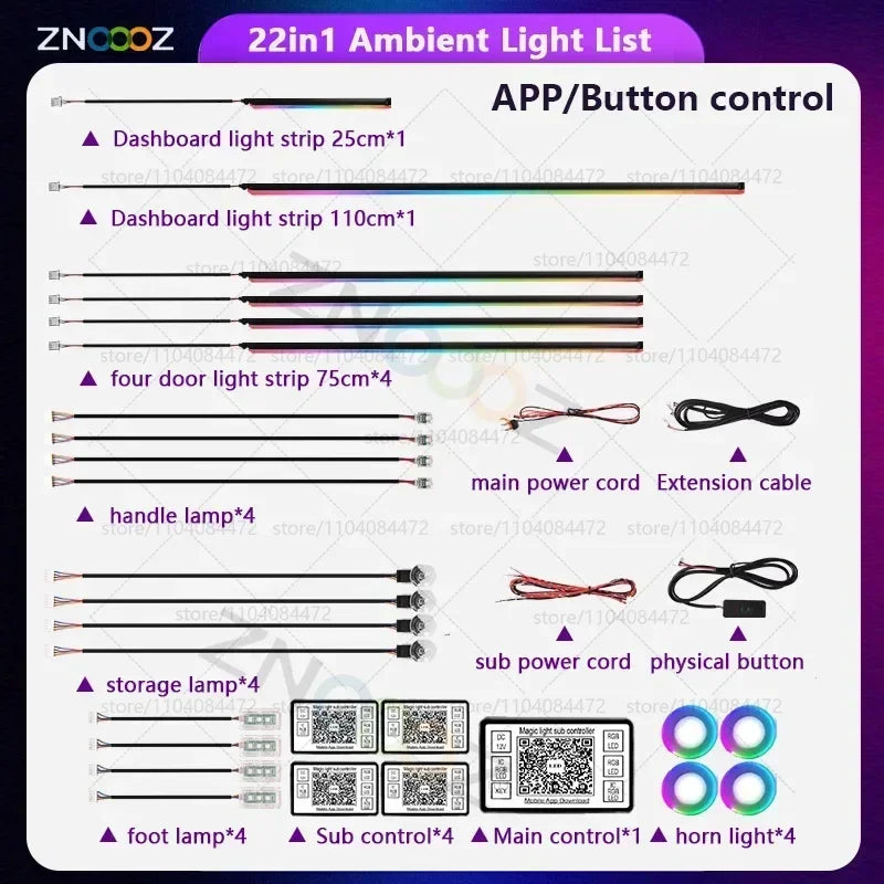22in1 RGB Car Interior Acrylic Car Ambient Lights RGB Hidden Acrylic Strip Decoration Atmosphere Accessories For Peugeot 2008