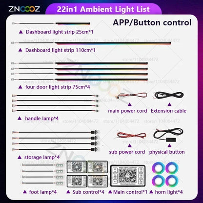 22in1 RGB Car Interior Acrylic Car Ambient Lights RGB Hidden Acrylic Strip Decoration Atmosphere Accessories For Peugeot 2008